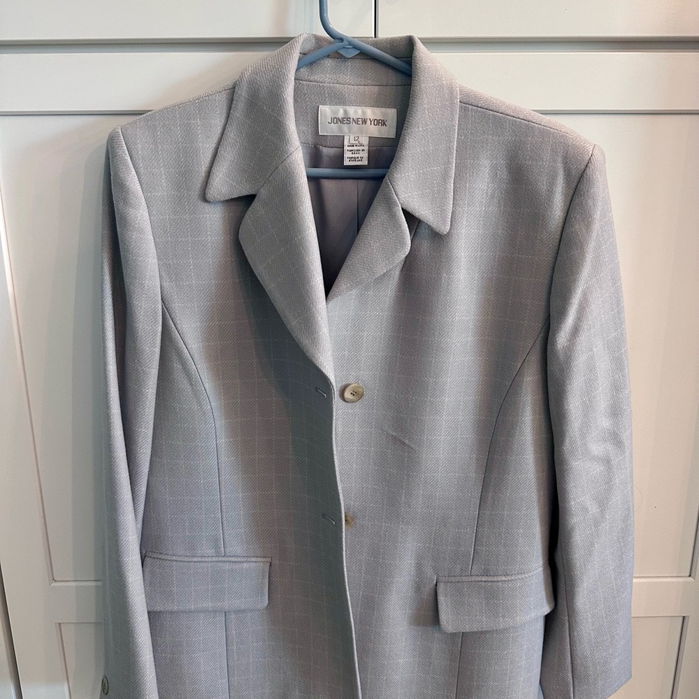 Jones New York Blazer Jacket Women 12 Navy Tweed Heathered Fringe Wool Snap NWT